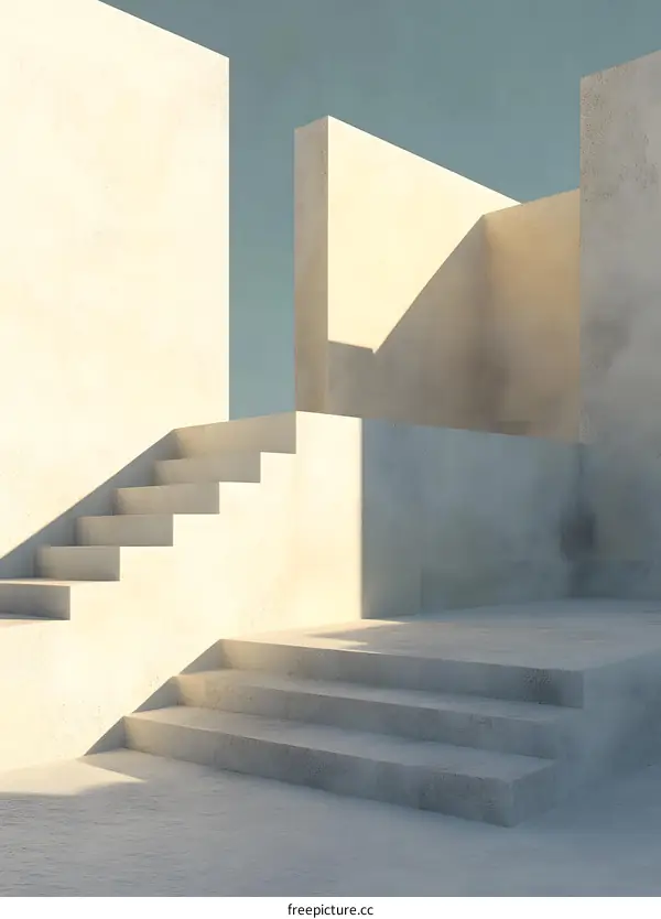 Minimalist Concrete Architecture with Stairs and Shadow