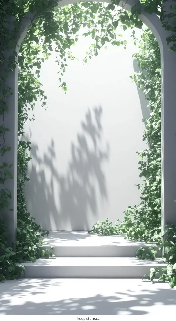 Elegant Archway with Lush Greenery and Steps