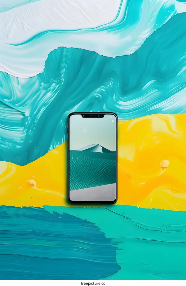 Smartphone on Abstract Blue Yellow Background