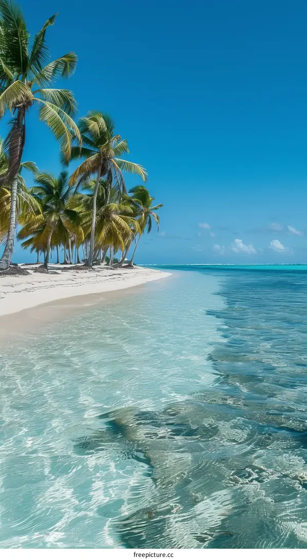 Amazing crystal clear water and white sand beach with palm trees
