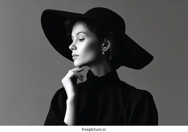 Elegant Woman in a Large Black Hat