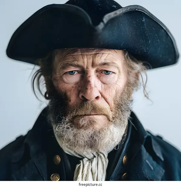 Portrait of a stern looking man in historical costume