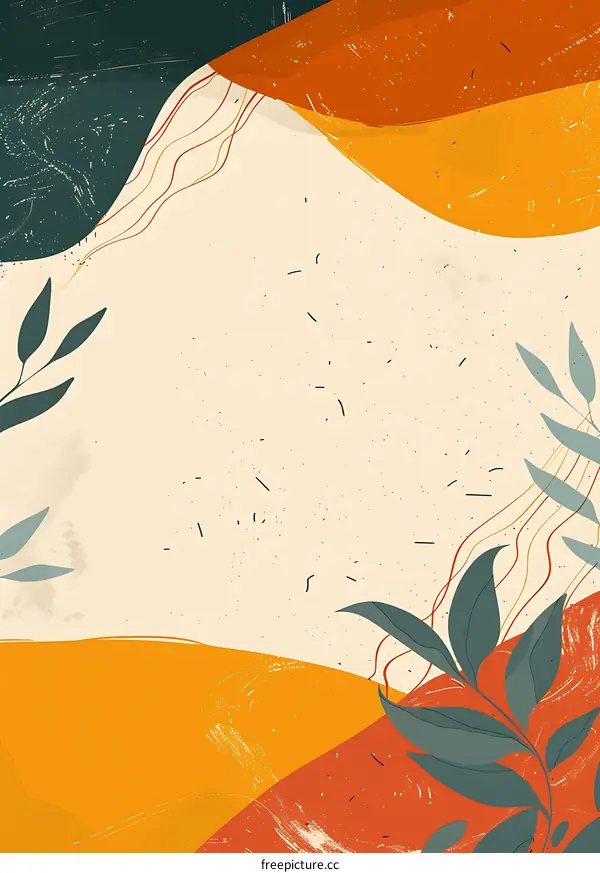 Abstract Background With Green Leaves In Orange And Yellow Colors