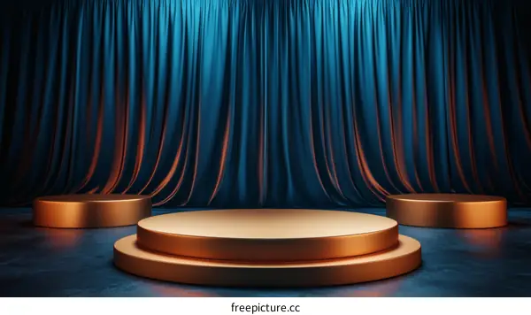 Luxury Gold Podium Display with Blue Drapery