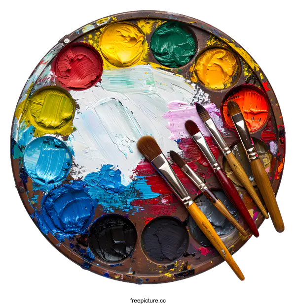 [Transparent Background PNG]Painters Palette with Brushes