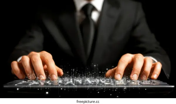 Businessman Typing Futuristic Keyboard