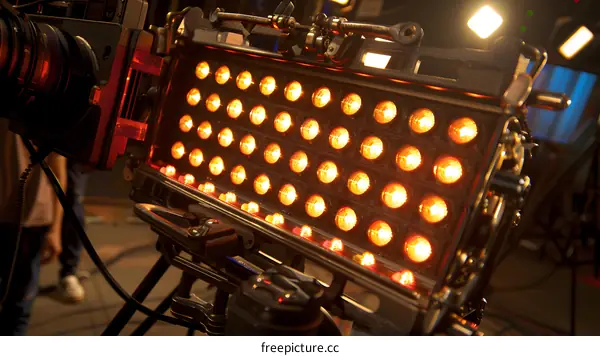 Close Up of Film Set Lighting With Multiple Bulbs