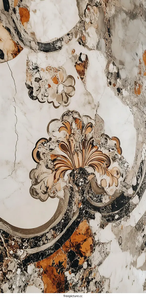 Close Up of Vintage Italian Marble Floor With Intricate Design