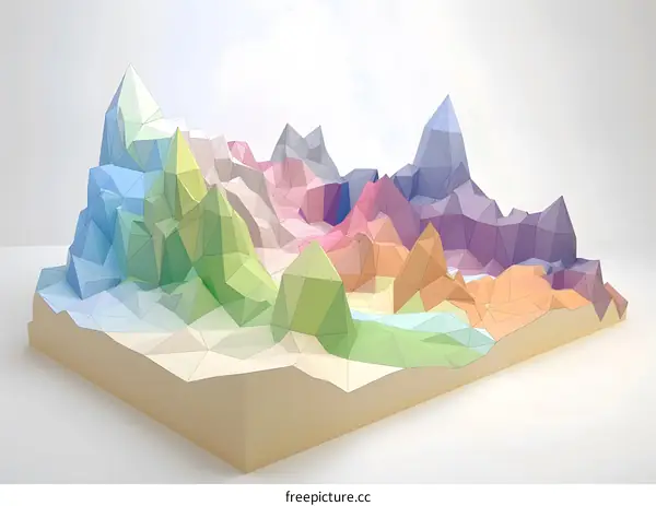 Abstract Colorful Polygonal Mountain Landscape