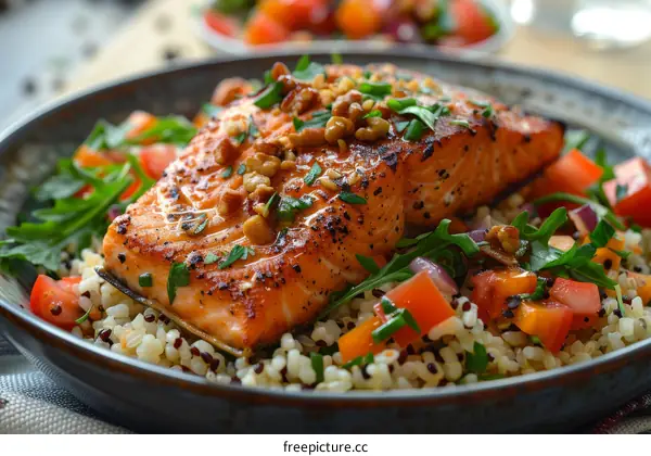 Grilled salmon with quinoa and vegetables