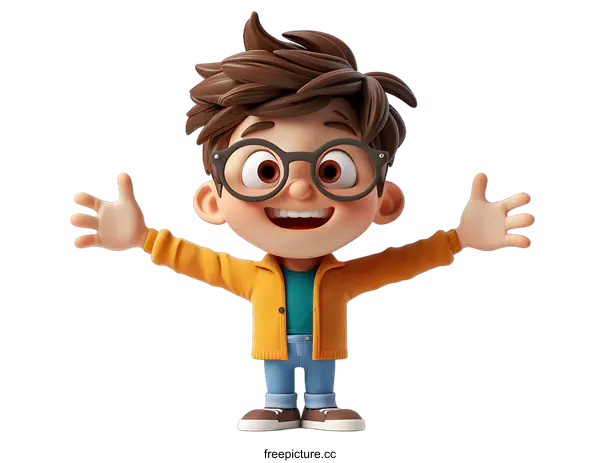 [Transparent Background PNG]Happy Cartoon Boy with Open Arms