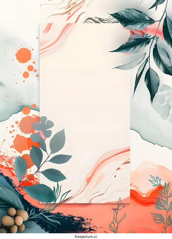 Abstract Watercolor Background With Green Leaves