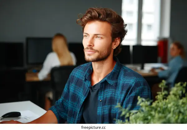 Thoughtful Caucasian Man in Office Setting