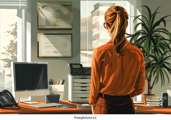 business woman looking out the window