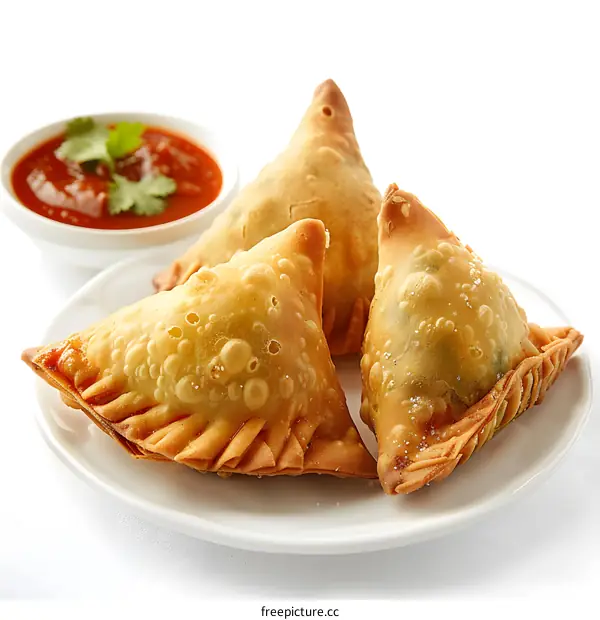 Samosas with red sauce