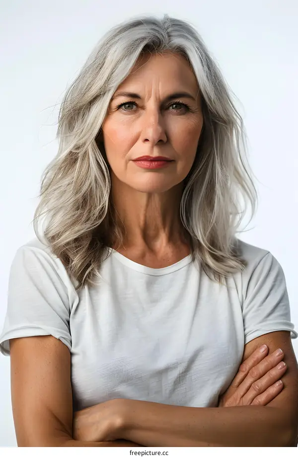 Portrait of a Woman with Gray Hair Looking at the Camera