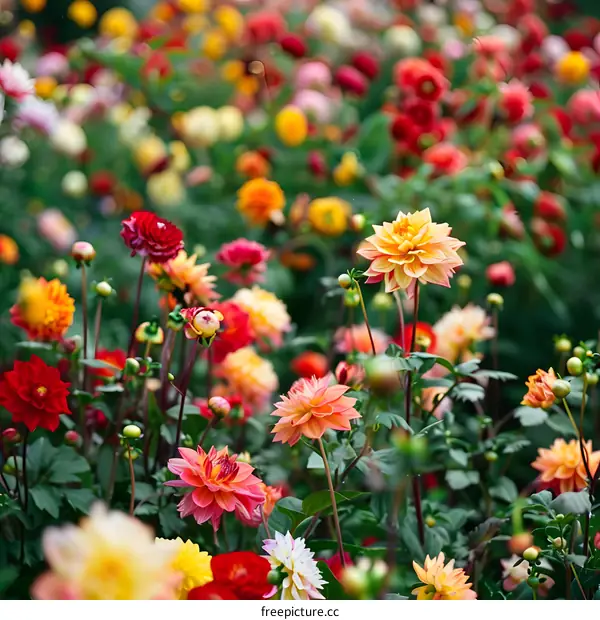 Colorful Dahlia Flower Garden in Full Bloom