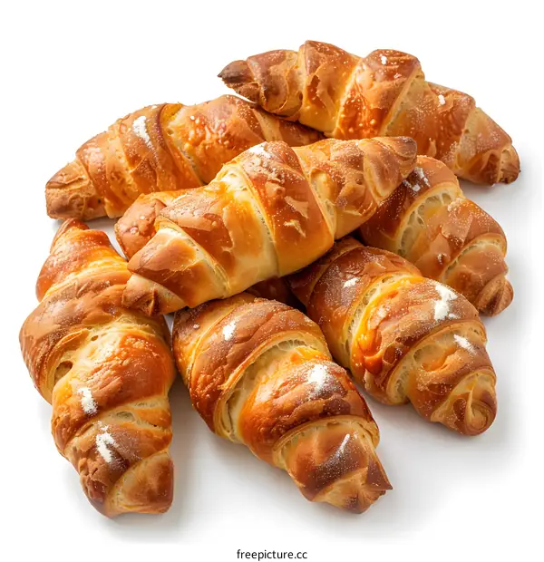 Freshly baked croissants on white background