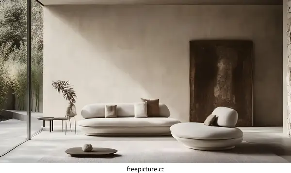 Modern Living Room Interior Design With White Sofa And  Beige Walls