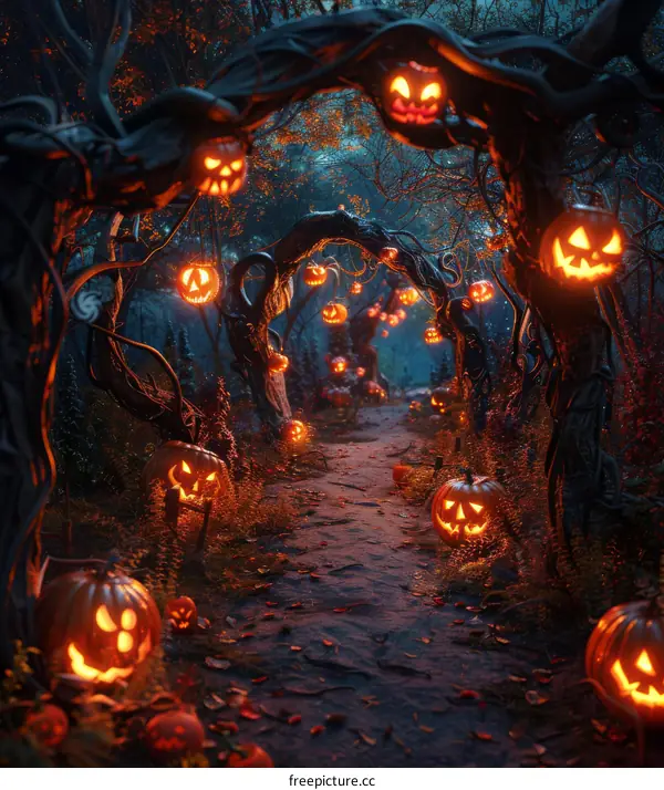 Halloween Jack-o-lantern in the woods