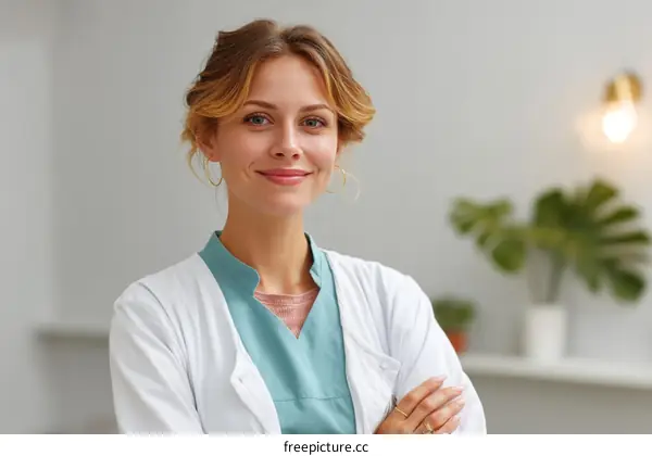 Smiling Female Doctor Portrait in Medical Setting