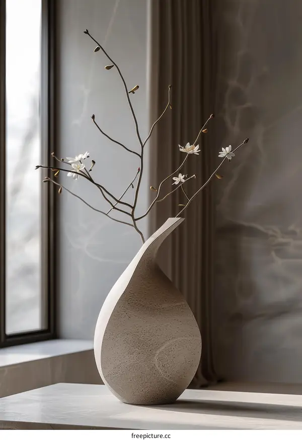 Modern Minimalist Vase with Blooming Branches