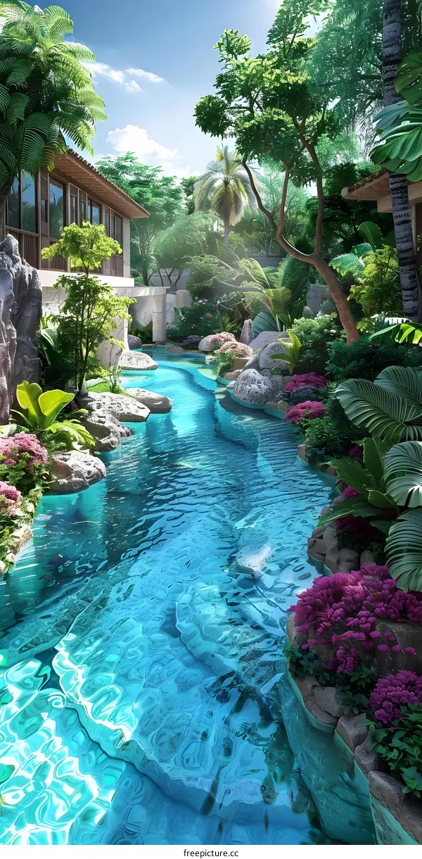 A碧綠色的河流在热带雨林中蜿蜒流淌