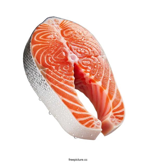 [Transparent Background PNG]Fresh raw salmon steak with visible marbling and texture