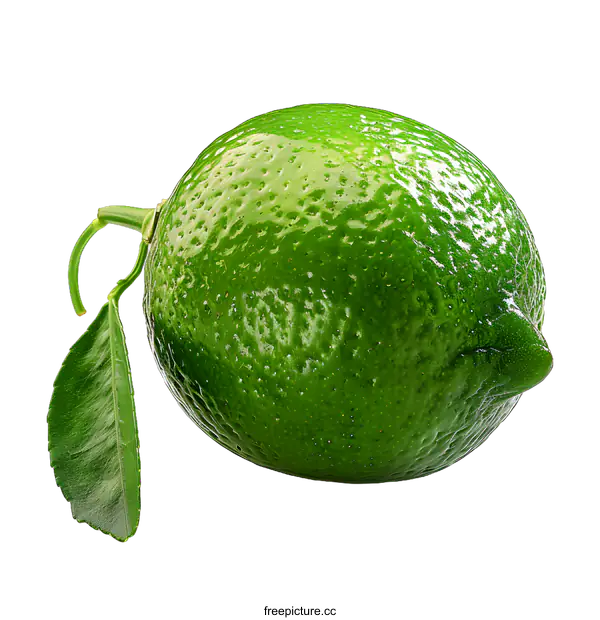 [Transparent Background PNG]Fresh green lime with leaf