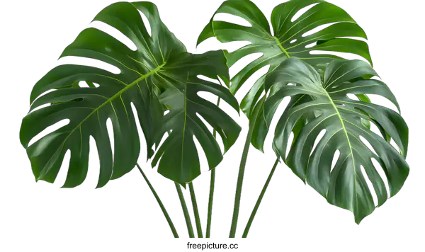 [Transparent Background PNG]Green Monstera Leaves Isolated on White Background