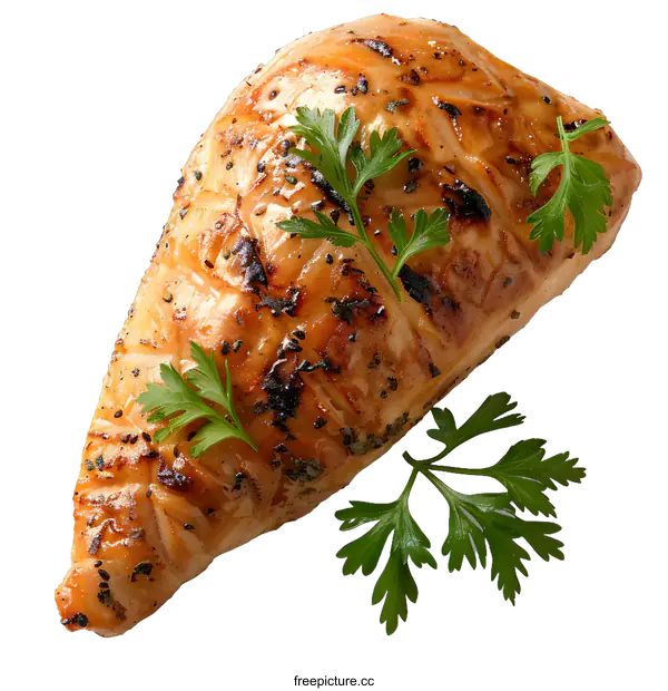 [Transparent Background PNG]Grilled chicken breast with parsley garnish