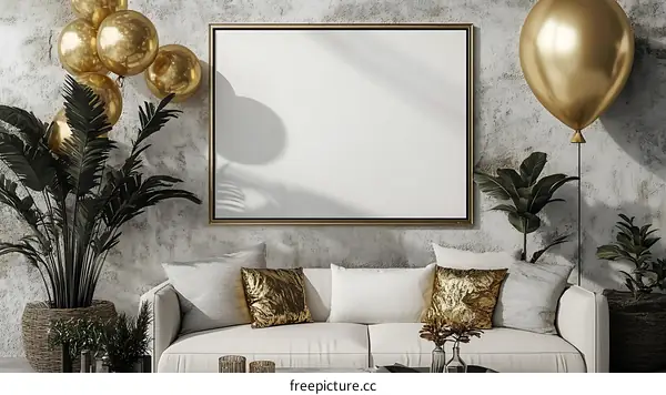 Modern Living Room Mockup with Gold Accents