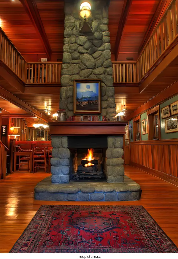 Stone Fireplace in a Rustic Lodge