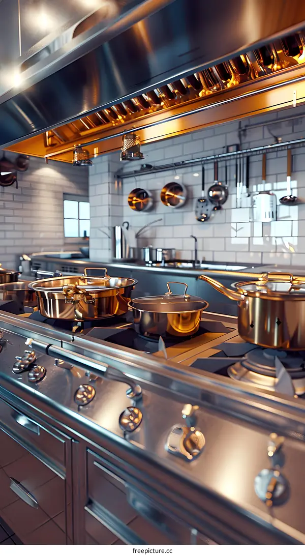 Stainless Steel Kitchen Stovetop and Pots