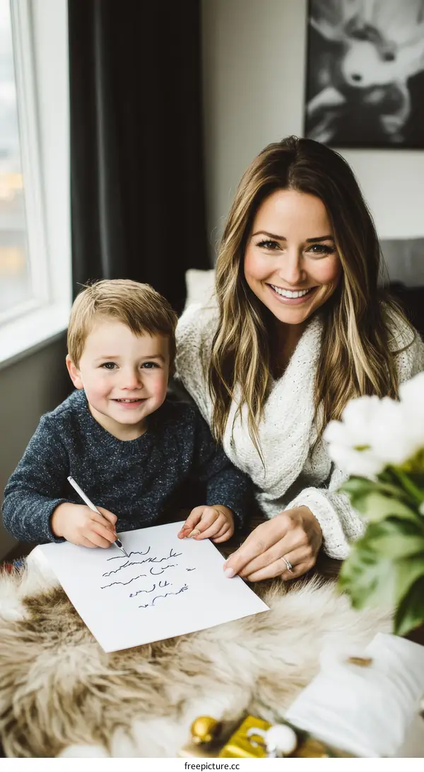 Mom and Child Writing Together