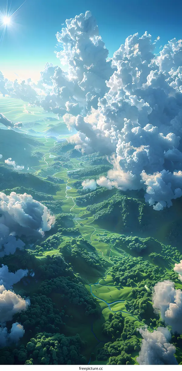 The majestic view of mountains and rivers from the top of the mountain