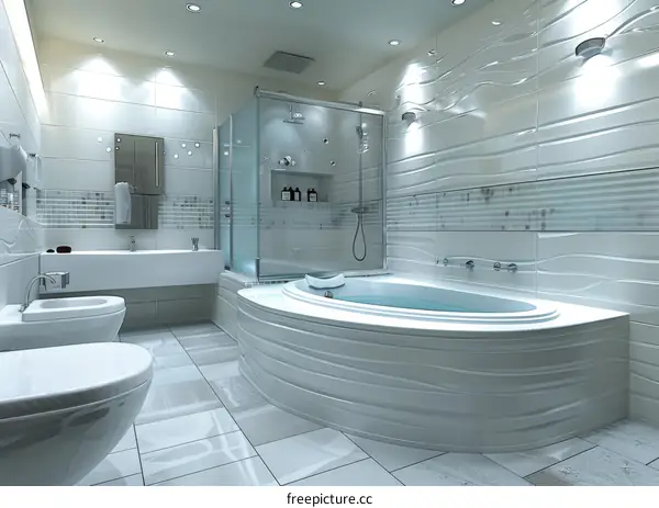White and Modern Bathroom with Bathtub and Shower
