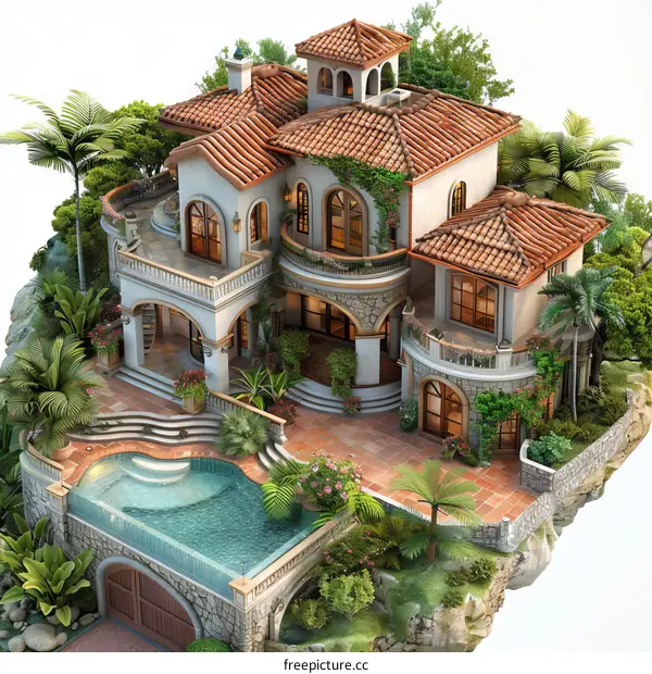 Luxury villa with pool and tropical garden