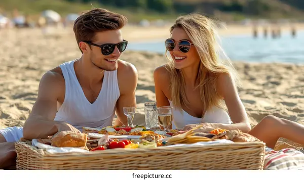 Couple Enjoying a Beach Picnic