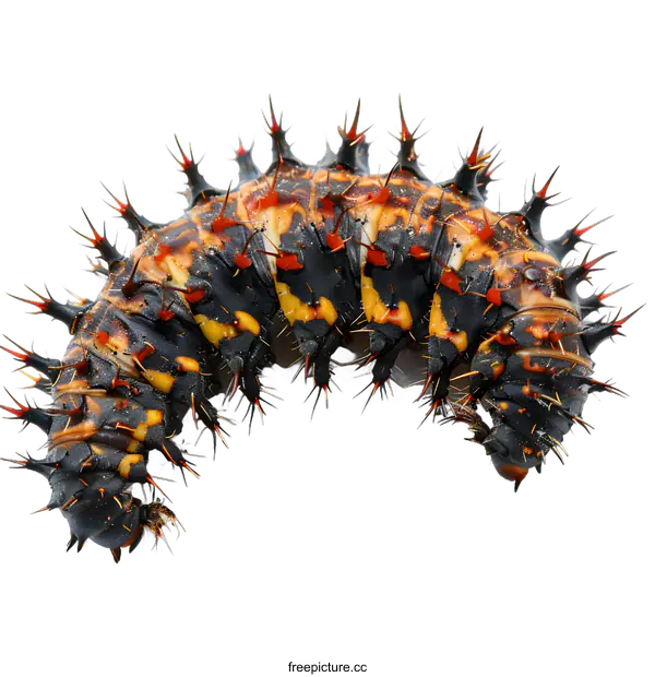 [Transparent Background PNG]caterpillar with long black and yellow spikes