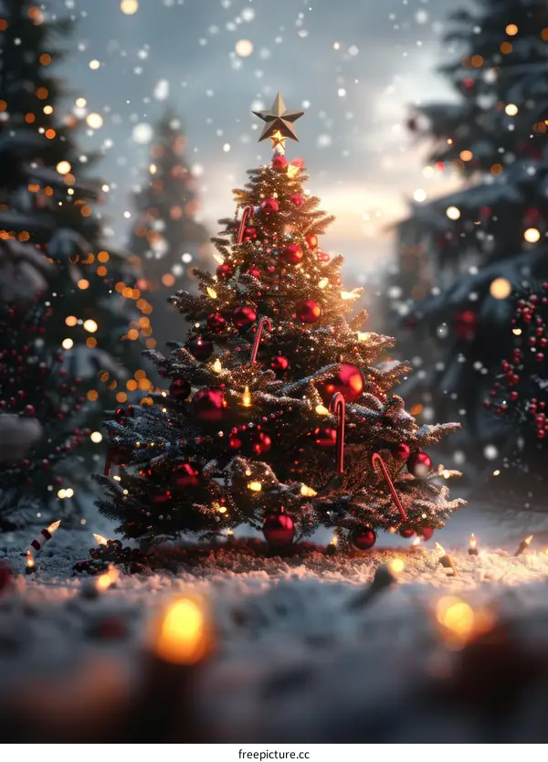 Christmas Tree Decoration with Lights and Ornaments