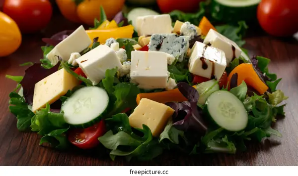 Salad with Goat Cheese, Veggies, and Bell Pepper