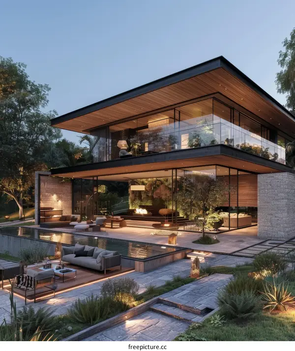 Modern luxury house with pool and garden