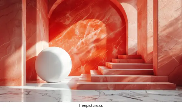 Vibrant Coral Interior Design Concept with Geometric Steps