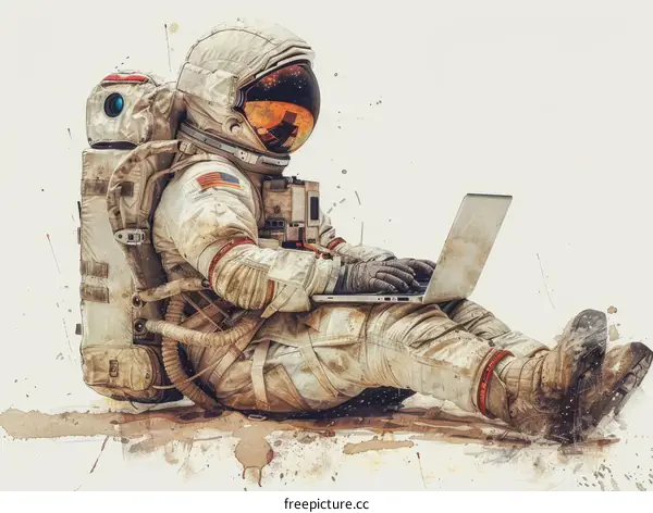 Astronaut Working on Laptop on Moon
