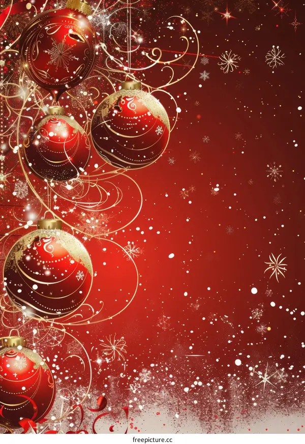 Red background with Christmas decorations