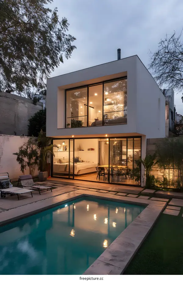 Modern Minimalist House with Swimming Pool and Garden