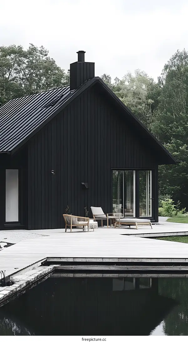 Black Modern House With Swimming Pool