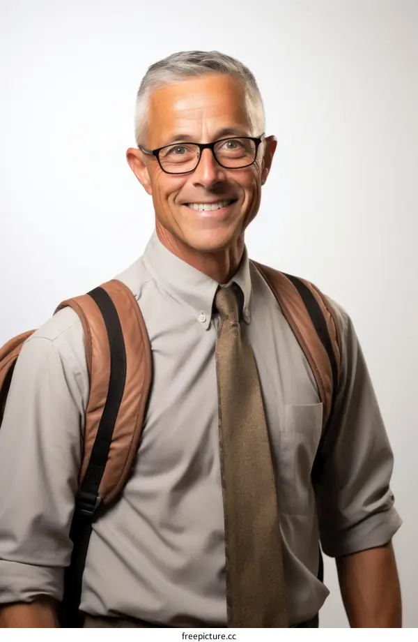A Smiling Man with Glasses and a Backpack