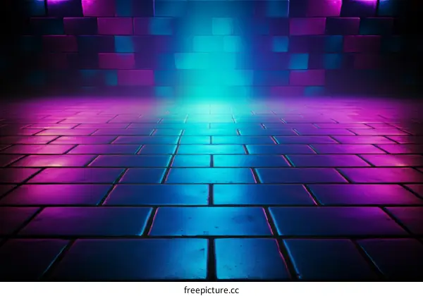 Blue and Purple Neon Glowing Bricks Background
